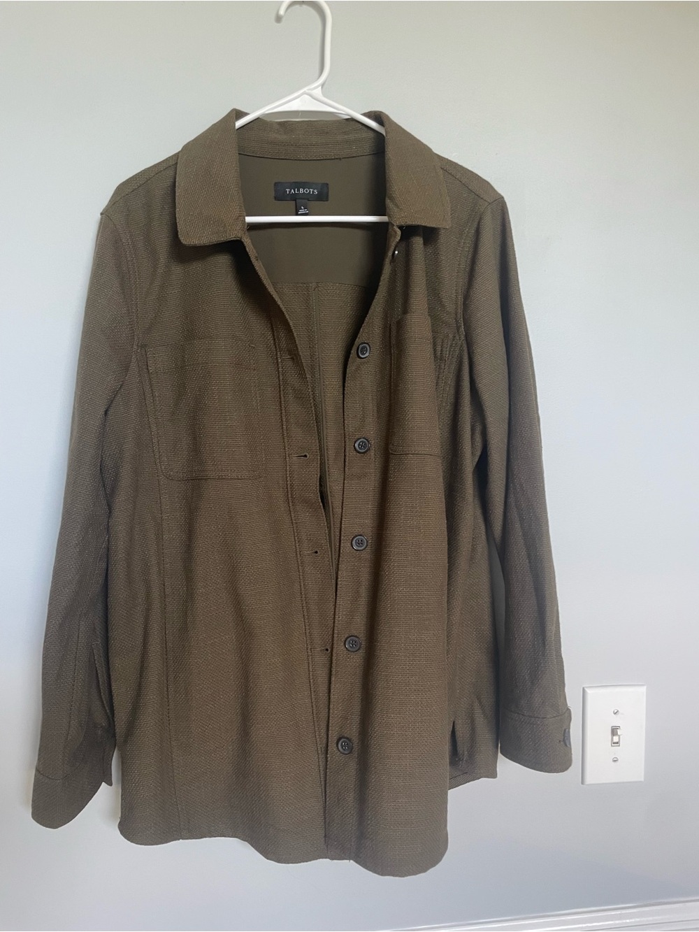 Talbots  Women’s Olive Green Button-Front Shirt Jacket